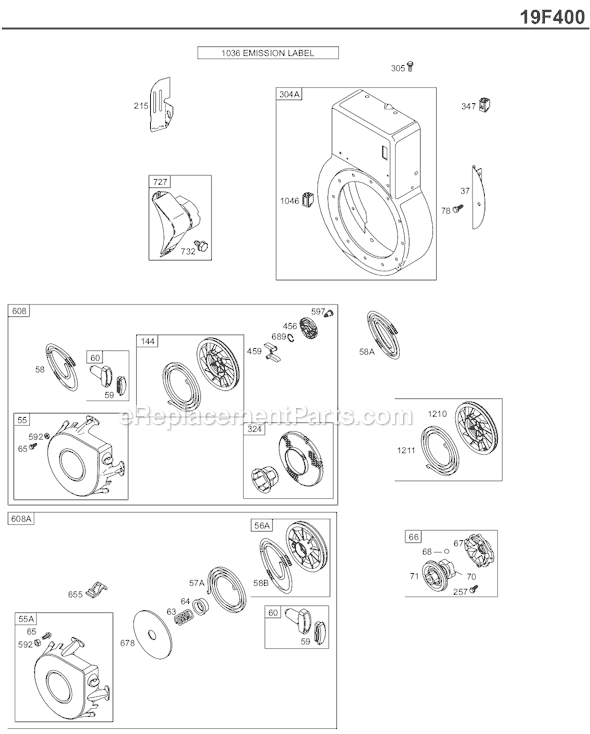 Page D Diagram and Parts List for 19F400SERIES 0043-1137 Briggs and Stratton Engine